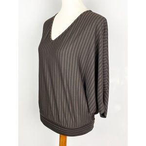 Cielo Black/Brown Stripe V Neck Striped Dolman Sleeves Top Small